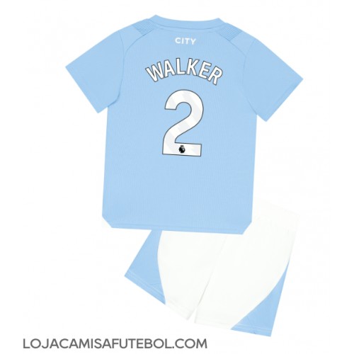 Camisa de Futebol Manchester City Kyle Walker #2 Equipamento Principal Infantil 2023-24 Manga Curta (+ Calças curtas)